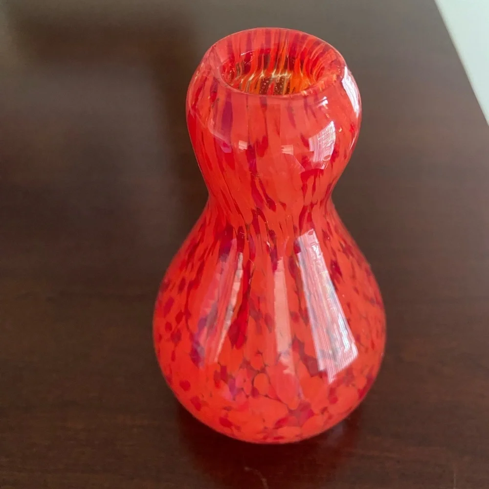 🩷 Vintage Art Glass Confetti Red Glass Flower Bud Vase Mini 4.5”